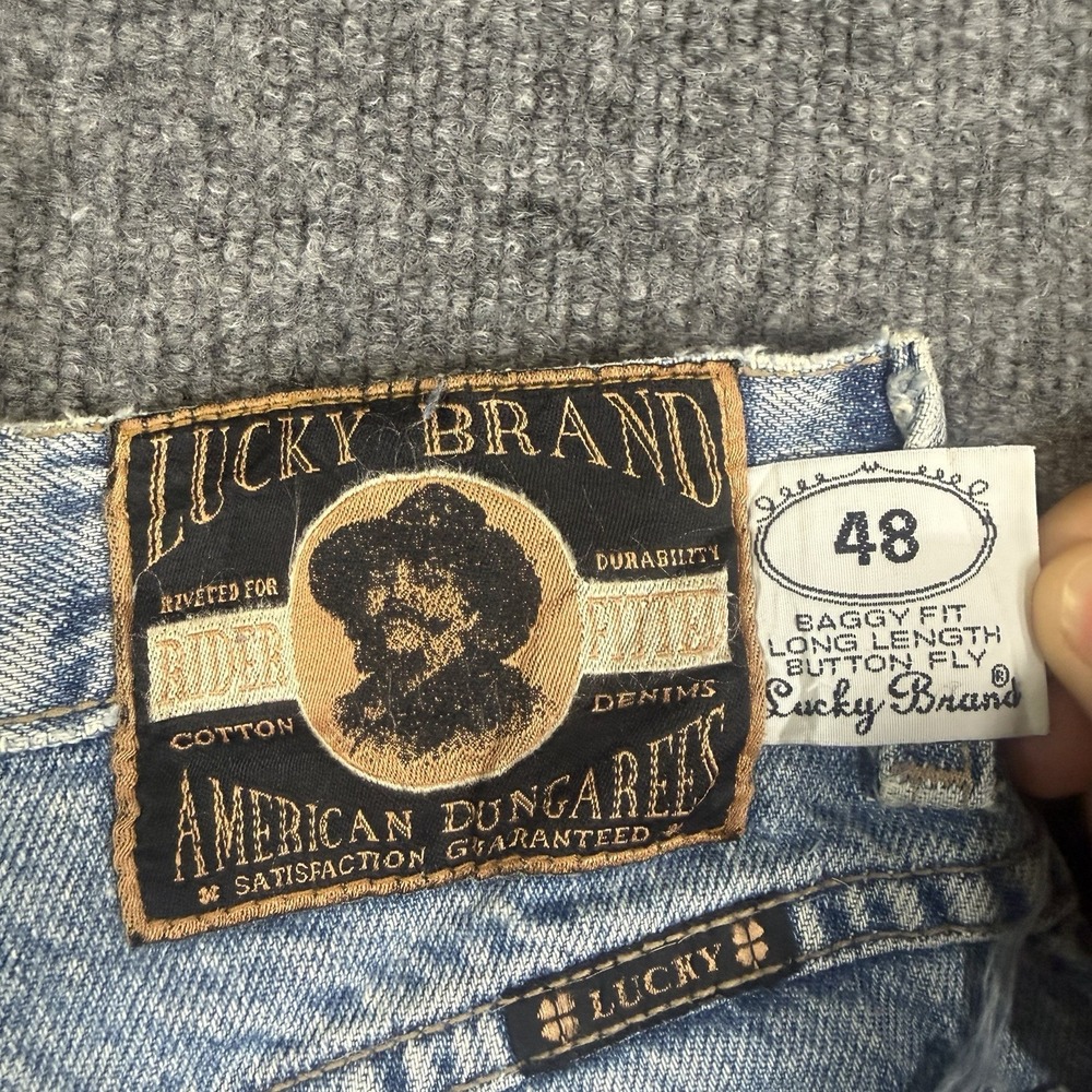 Vintage Lucky Brand Dungarees Jeans Men 30x34 Blue Baggy Gene Montesano USA Made - Picture 2 of 16